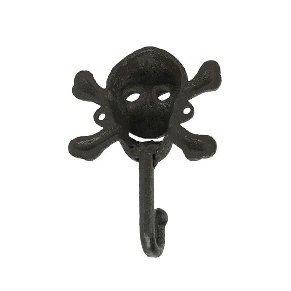 Set of 2 Rustic Brown Cast Iron Skull and Crossbones Decorative Wall Hooks - Picture 3 of 5